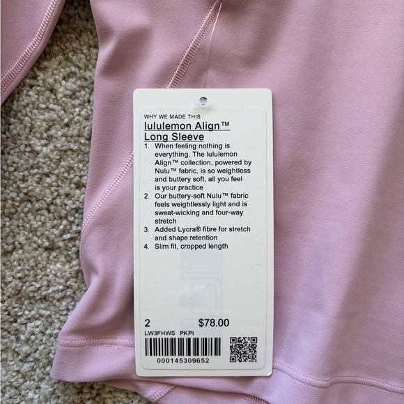 lululemon athletica Align Light Pink Long Sleeve V-Neck Crop Top - Picture 4 of 4